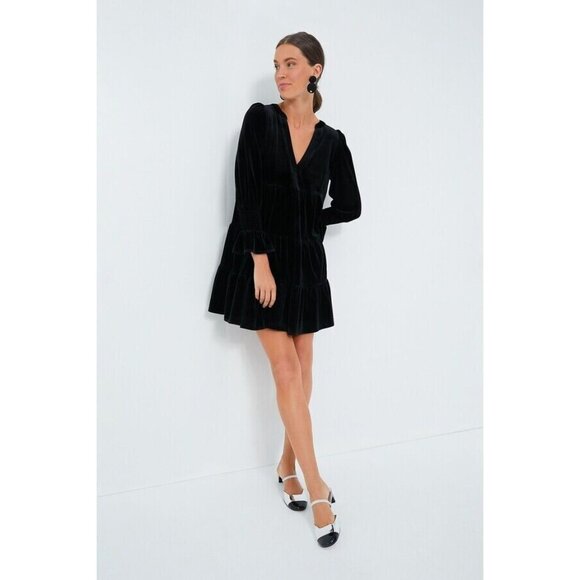Pomander Place by Tuckernuck Black Velvet Kenzo Dress sz XL Tiered Mini Swing - Picture 6 of 6